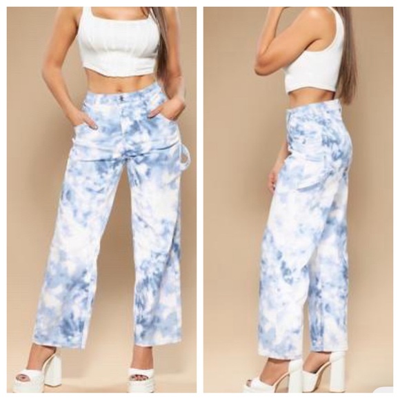 Boho Tie Dye Wide Leg Fabulous Jeans - Picture 2 of 3